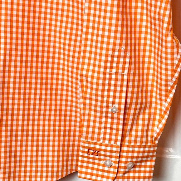 Cutter & Buck Men's Orange & White Power T Tennessee Gingham Shirt Size S - Picture 4 of 7
